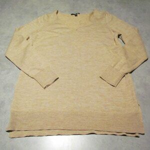 Ann Taylor Sweater Womens Large Merino Wool Tan tunic V Neck